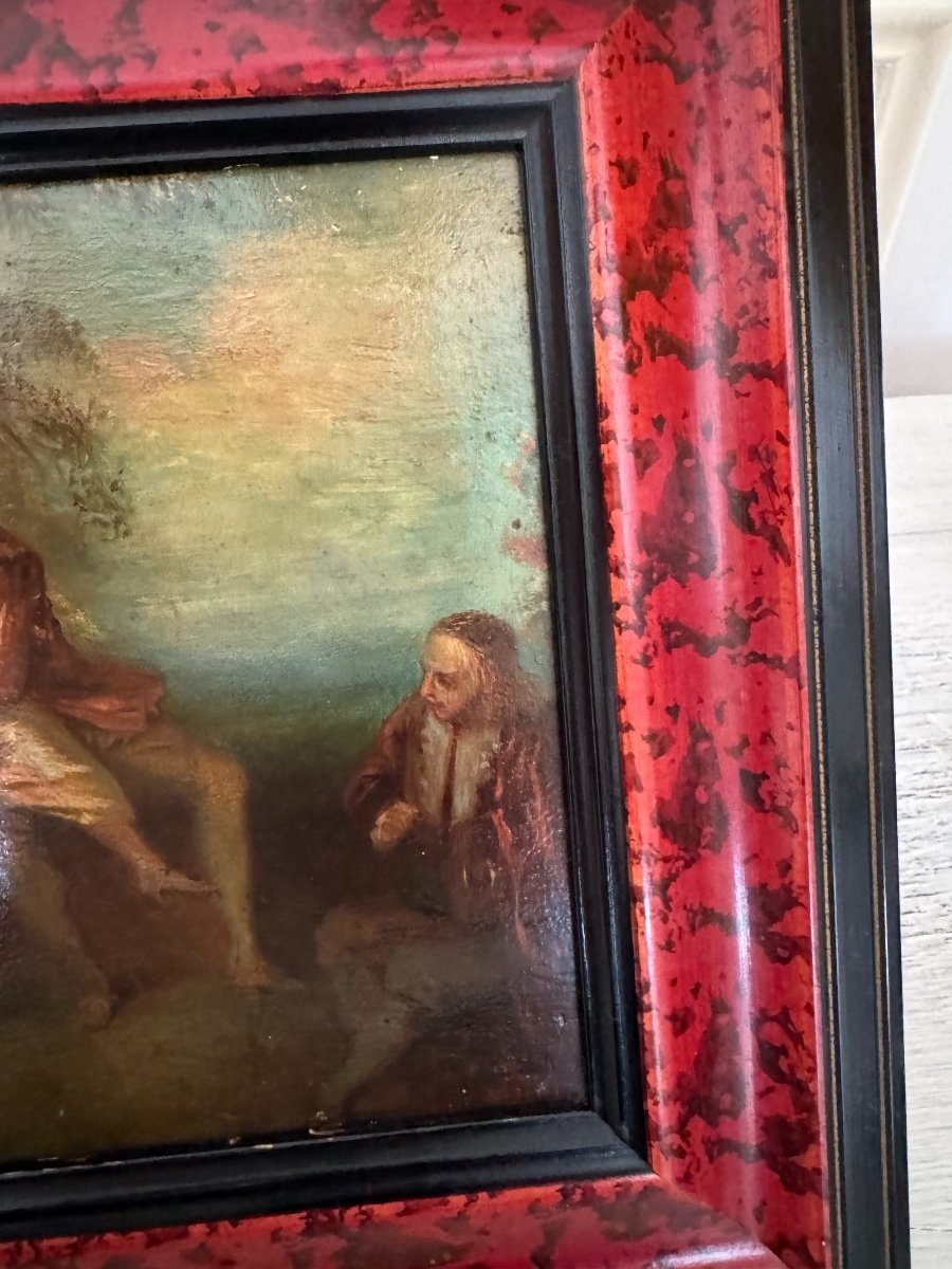 Old Painting Romantic Scene Oil On Panel Late 18th Early 19th Century-photo-3