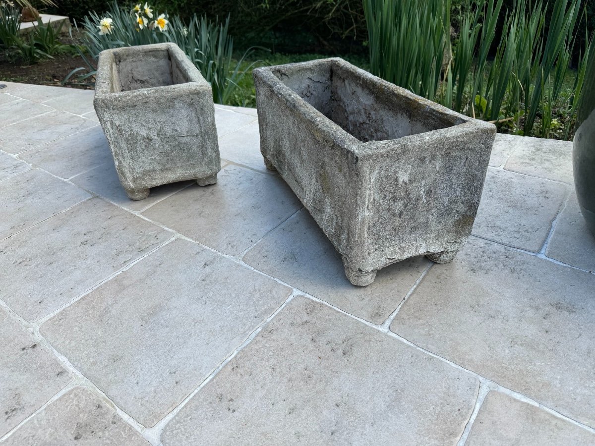 Old Pair Of Concrete Planters From The Mid-20th Century Outdoor Garden -photo-2