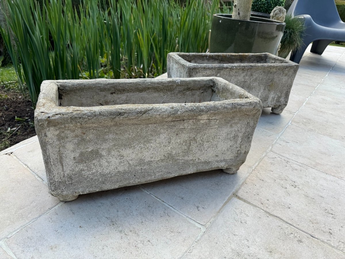 Old Pair Of Concrete Planters From The Mid-20th Century Outdoor Garden -photo-3