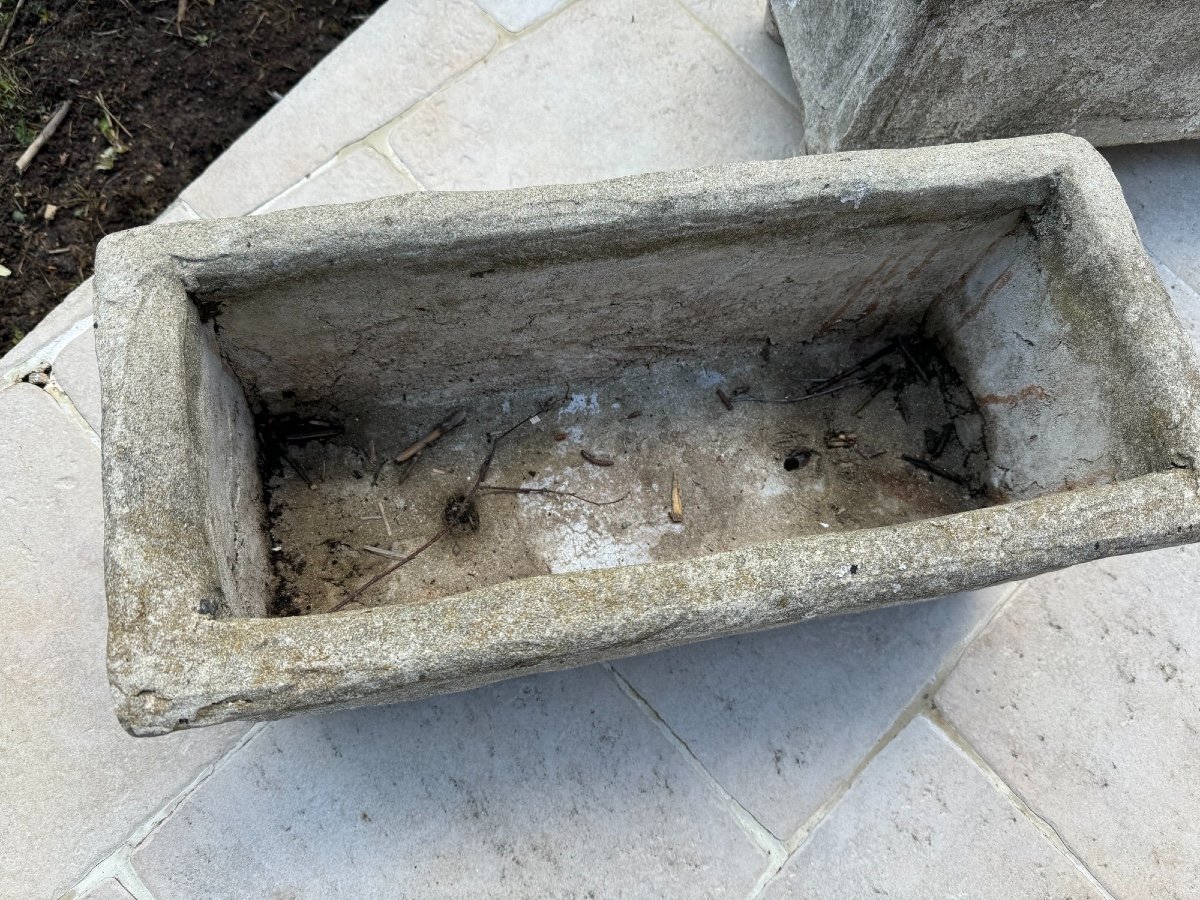 Old Pair Of Concrete Planters From The Mid-20th Century Outdoor Garden -photo-4