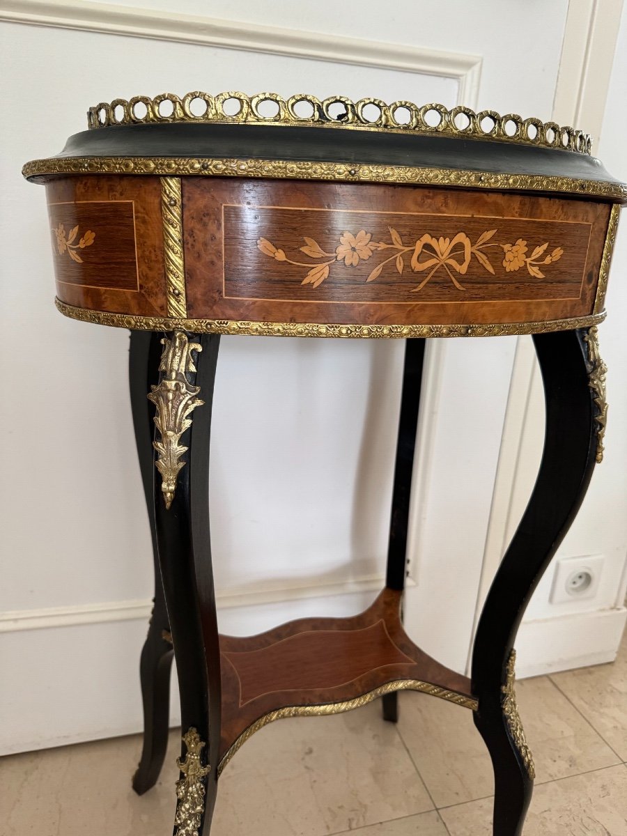 Inlaid Planter, In Thuya Veneer And Blackened Wood, Napoleon III Period Old Console-photo-8