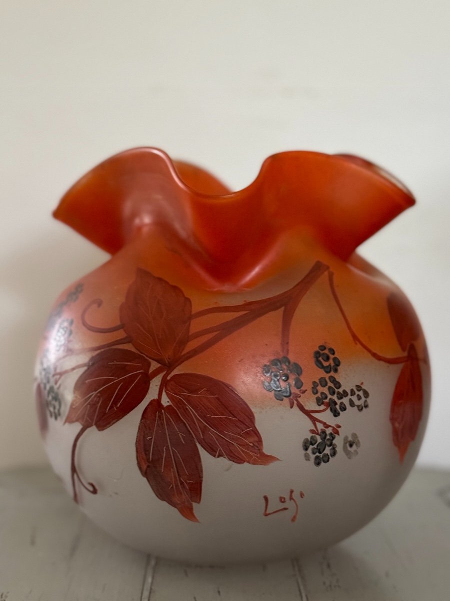 Ancien Vase Boule En Verre Par Legras Art Nouveau Vers 1910 1920  Signé-photo-3