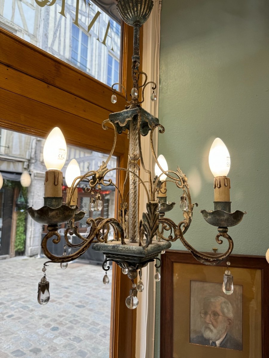 Old Tole And Tassel Chandelier Attributed To Maison Banci Firenze Tin Patina Charm