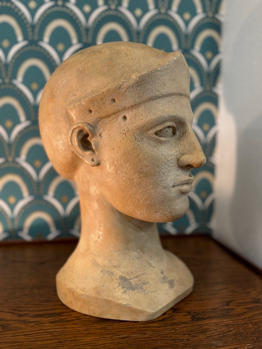 Museum Cast Athena Helmeted Around 1950 Plaster Bust Antique Plaster Old Bust-photo-3