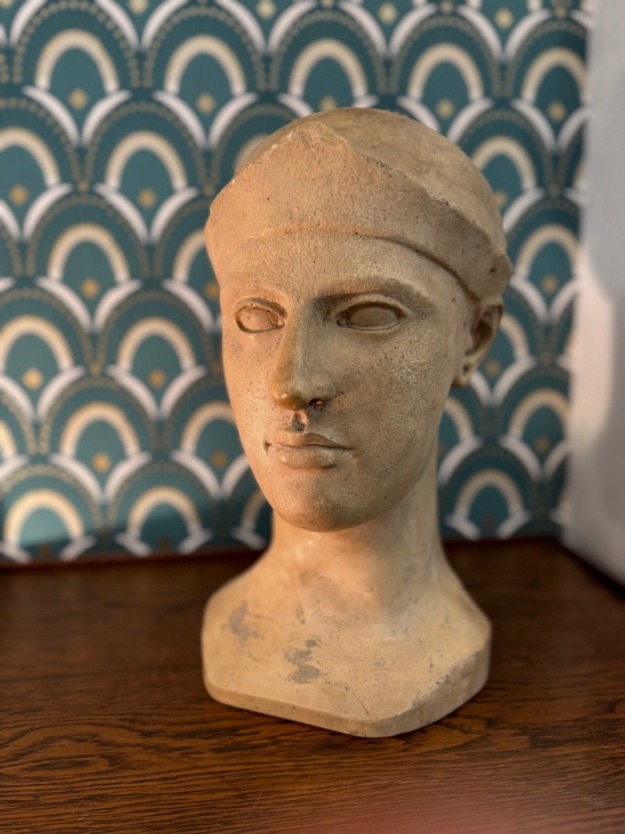 Museum Cast Athena Helmeted Around 1950 Plaster Bust Antique Plaster Old Bust-photo-1