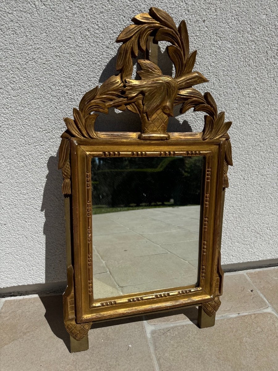 Old Small Louis XVI Fronton Mirror From The 19th Century In Patina And Golden Wood-photo-3