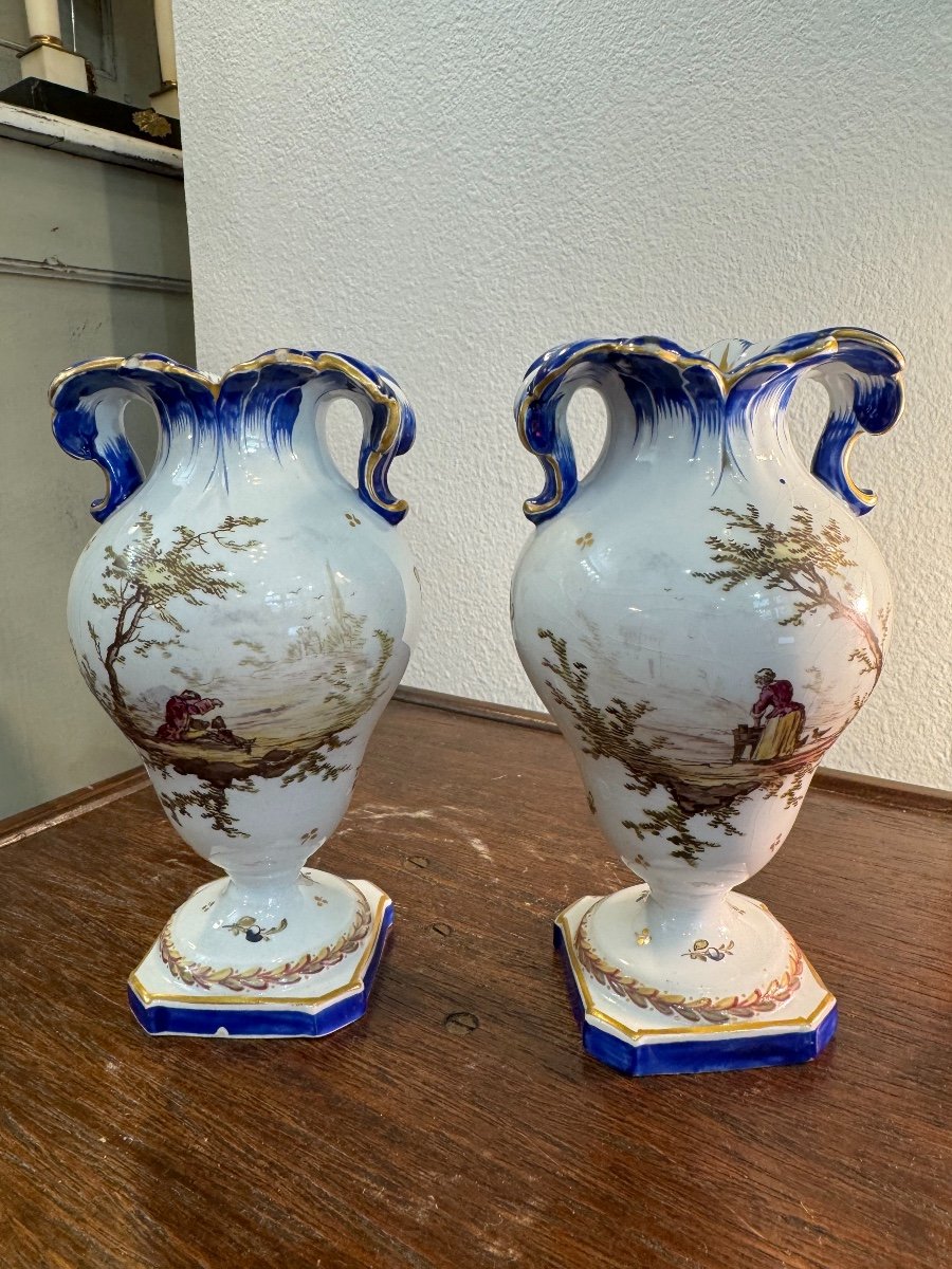 Old Pair Of Marseille Porcelain Vases Veuve Perrin XIX Eme-photo-3