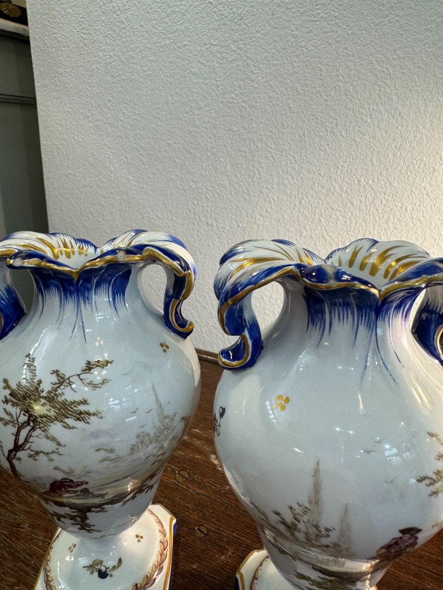 Old Pair Of Marseille Porcelain Vases Veuve Perrin XIX Eme-photo-5