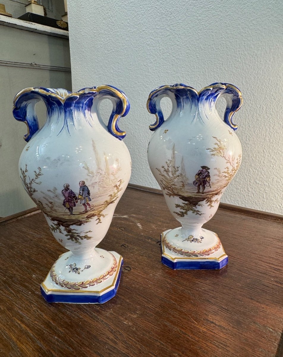 Old Pair Of Marseille Porcelain Vases Veuve Perrin XIX Eme