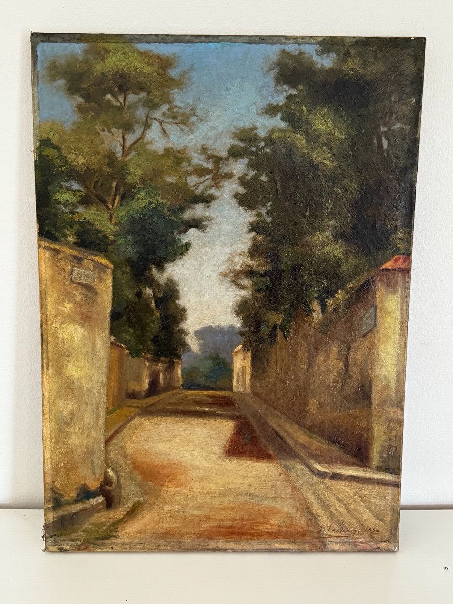 Ancien Tableau Huile Sur Toile XIX  Paysage En France Signé J Lelercq Et Daté Hst-photo-2