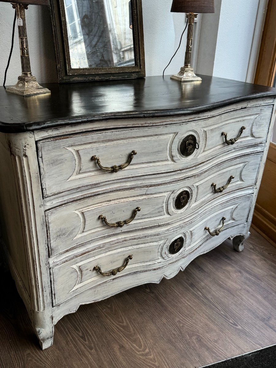 Old Louis XV Curved Commode From XVIII Eme Period Patinated In Rechampi Walnut Painted Furniture-photo-1