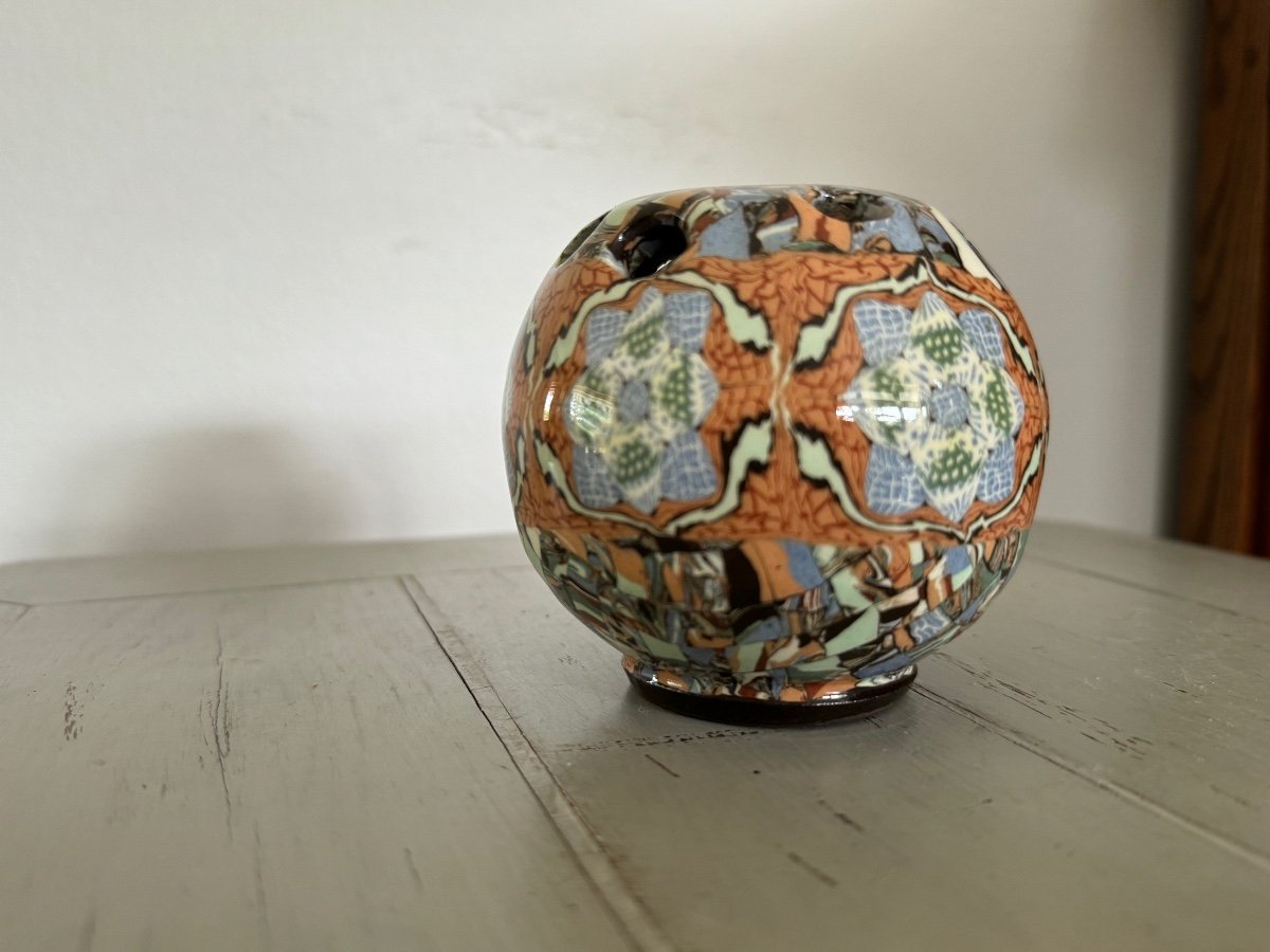 Ancien Petit Vase Boule Pique Fleur Parjean Gerbino Vallauris 1930 Art Déco-photo-3