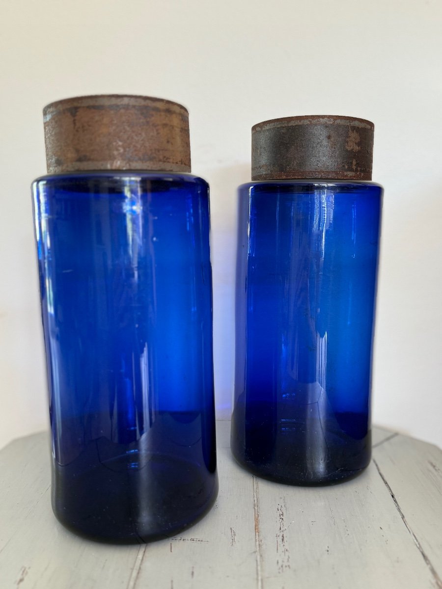 Old Cobalt Blue Pharmacy Bottles XIX Eme Herbalist Apothecary Old Glass Bottle-photo-2