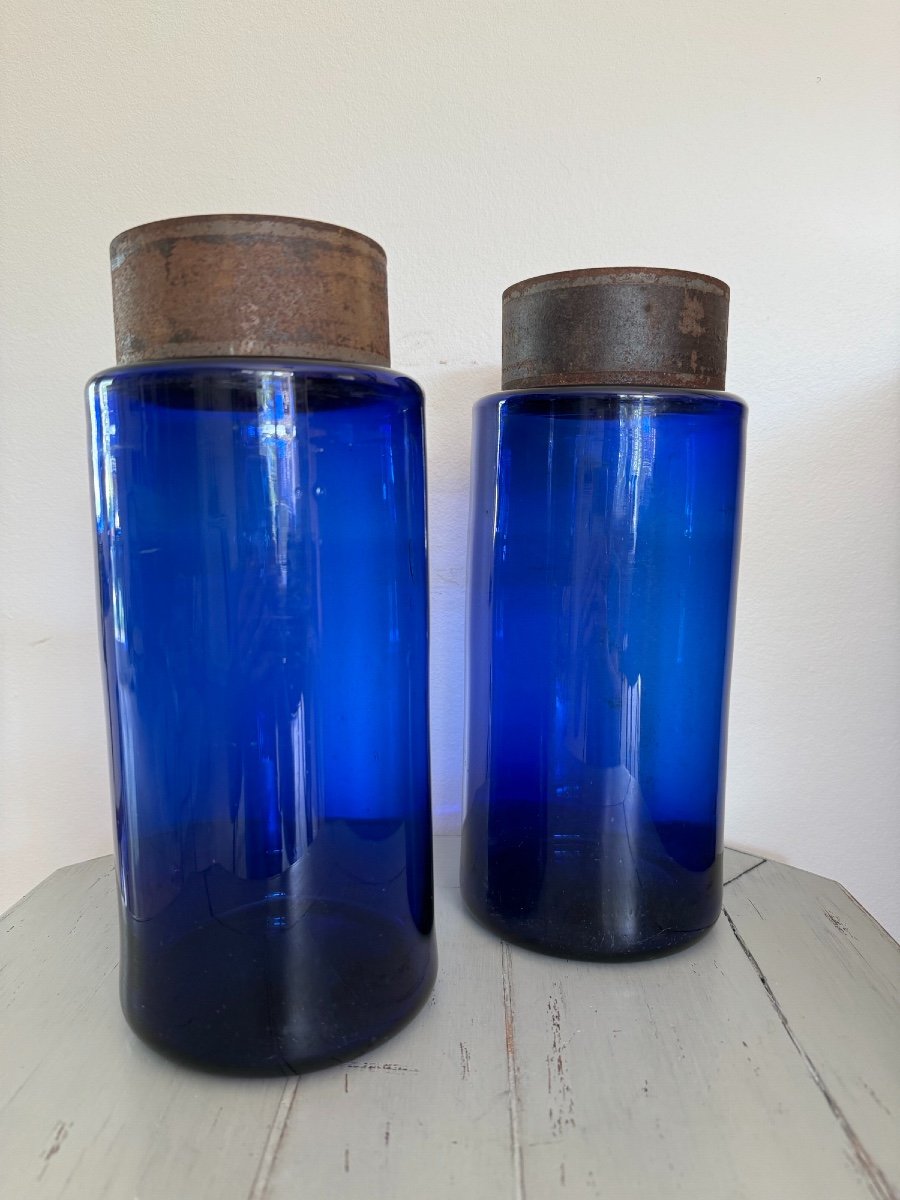 Old Cobalt Blue Pharmacy Bottles XIX Eme Herbalist Apothecary Old Glass Bottle-photo-3