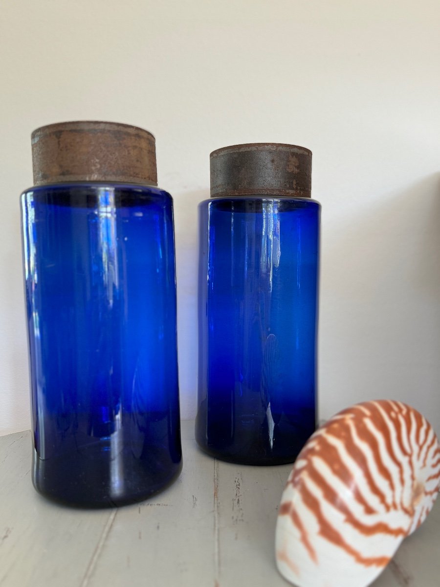 Old Cobalt Blue Pharmacy Bottles XIX Eme Herbalist Apothecary Old Glass Bottle-photo-1