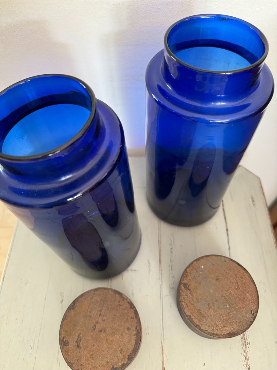 Old Cobalt Blue Pharmacy Bottles XIX Eme Herbalist Apothecary Old Glass Bottle-photo-5