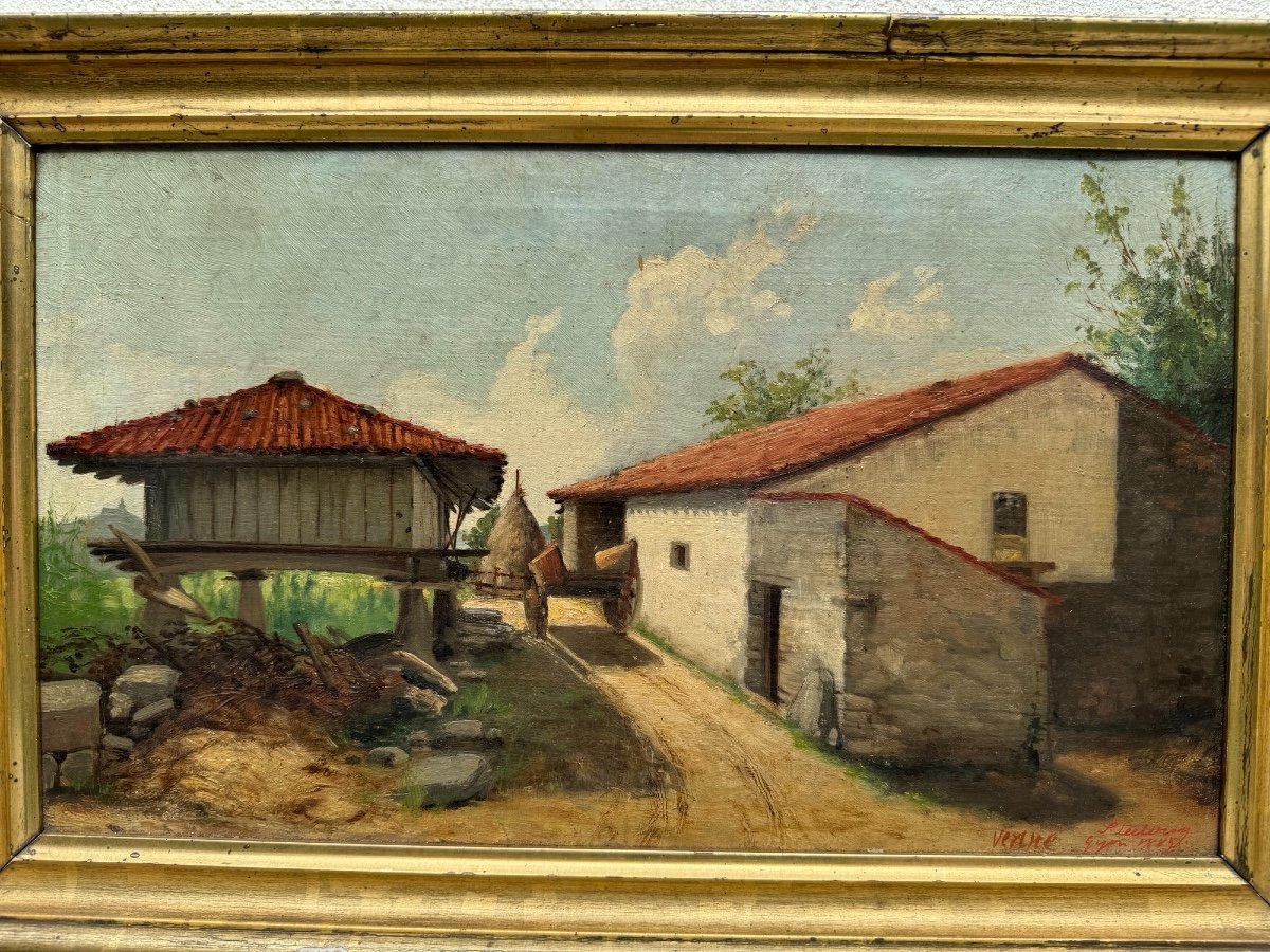 Ancien Petit Tableau Huile Sur Toile Lyon Une Ferme 1885 Part S Leclercq Hst XIX-photo-2