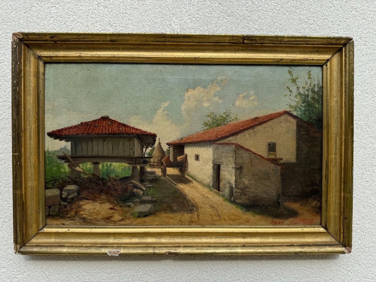 Ancien Petit Tableau Huile Sur Toile Lyon Une Ferme 1885 Part S Leclercq Hst XIX-photo-1