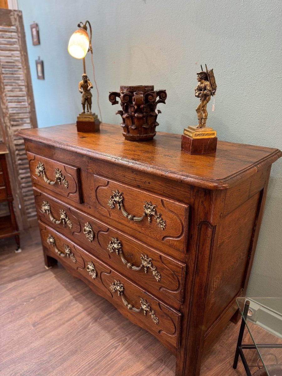 Antique Louis XIV Parisian Chest Of Drawers In Oak From The 18th Century Bronze Handle 4 Drawers-photo-1