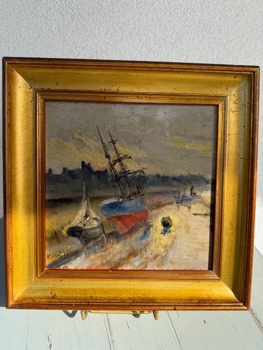 Old Painting Small Marine On Panel Hsp Post Impressionist Signed Muttel Early 20th Century-photo-4