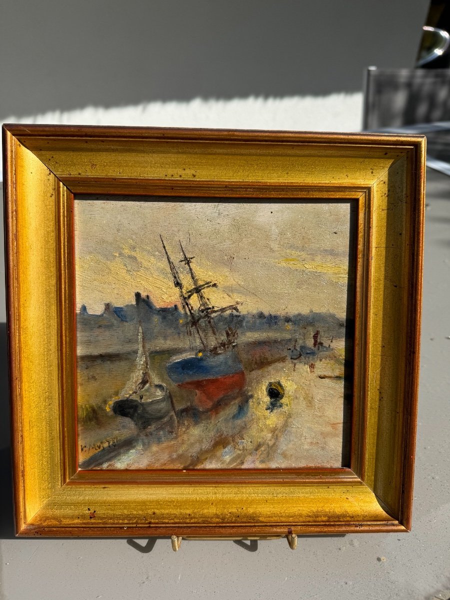 Old Painting Small Marine On Panel Hsp Post Impressionist Signed Muttel Early 20th Century-photo-5