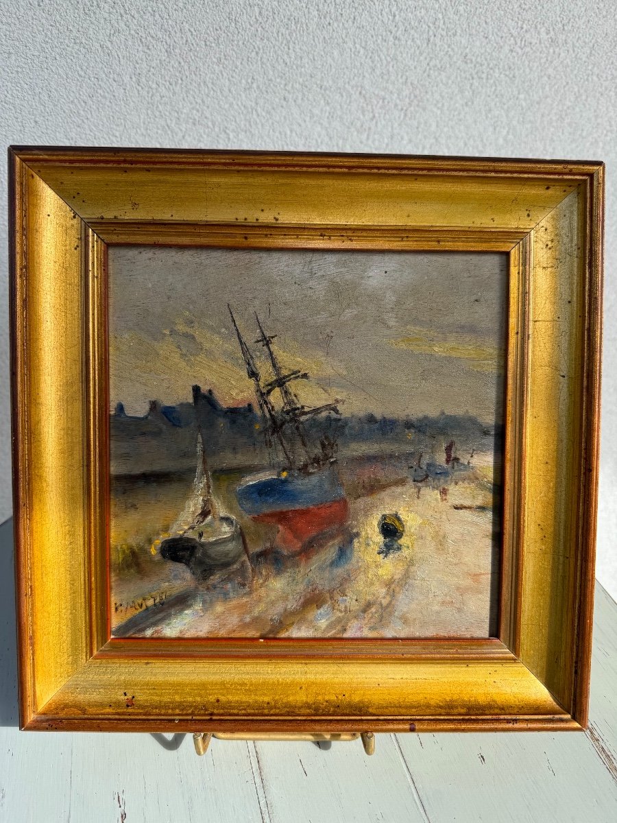 Old Painting Small Marine On Panel Hsp Post Impressionist Signed Muttel Early 20th Century-photo-6