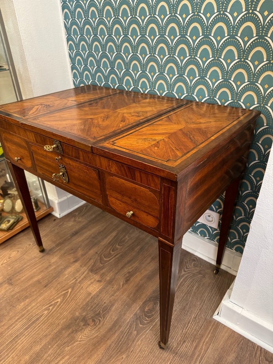 Ancienne Coiffeuse d' époque Louis XVI En Marqueterie . Fin XVIII ème Siècle console commode-photo-2