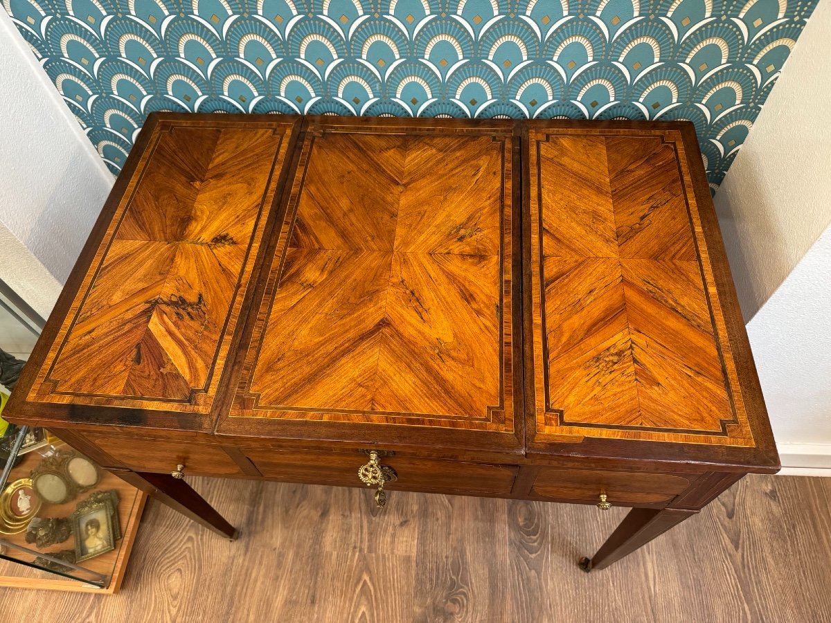 Ancienne Coiffeuse d' époque Louis XVI En Marqueterie . Fin XVIII ème Siècle console commode-photo-4