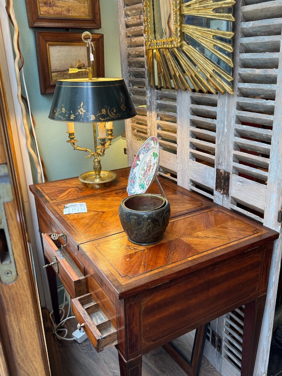 Ancienne Coiffeuse d' époque Louis XVI En Marqueterie . Fin XVIII ème Siècle console commode-photo-2