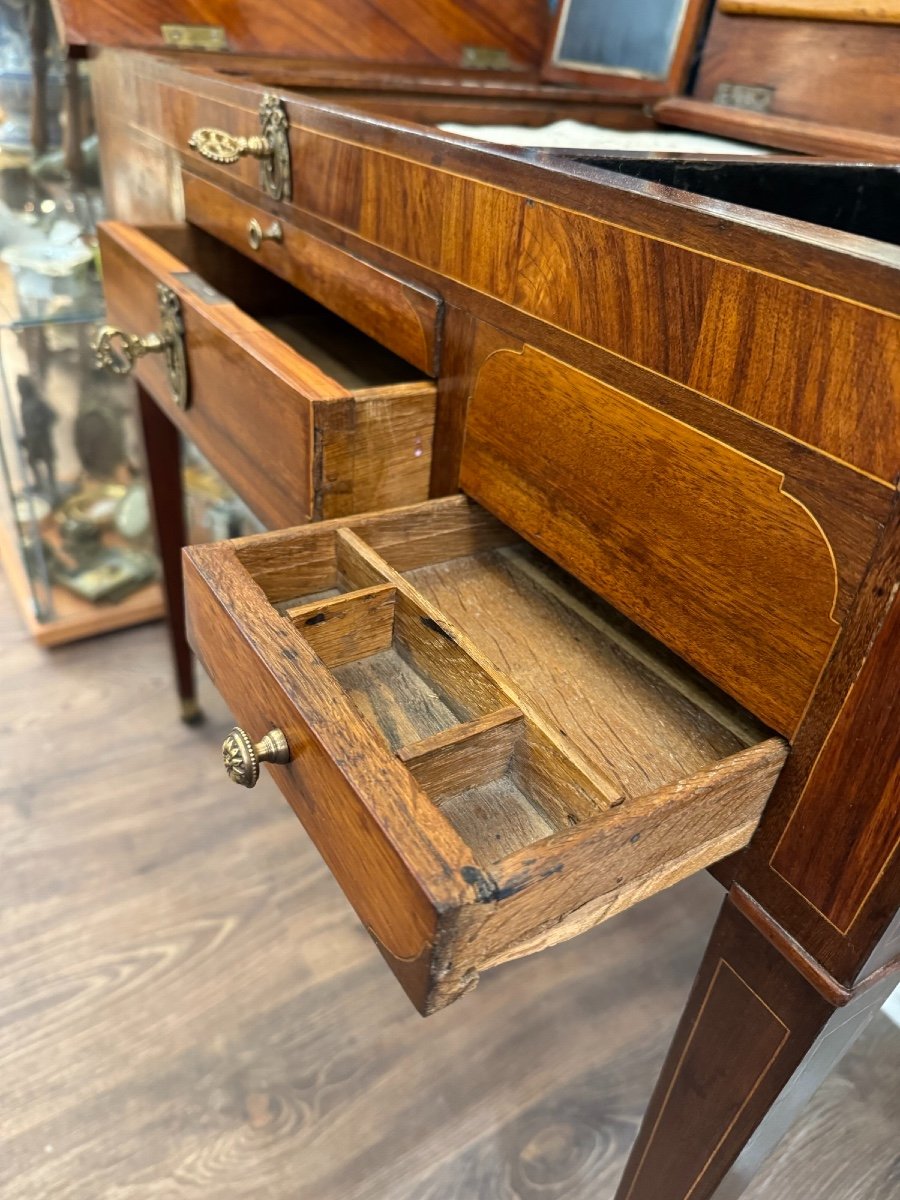 Ancienne Coiffeuse d' époque Louis XVI En Marqueterie . Fin XVIII ème Siècle console commode-photo-5