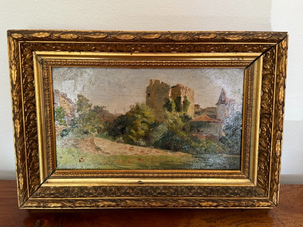 Old Oil Painting On Strong Cardboard, Southern Landscape Provençal School By P Grivolas XIX Eme-photo-2