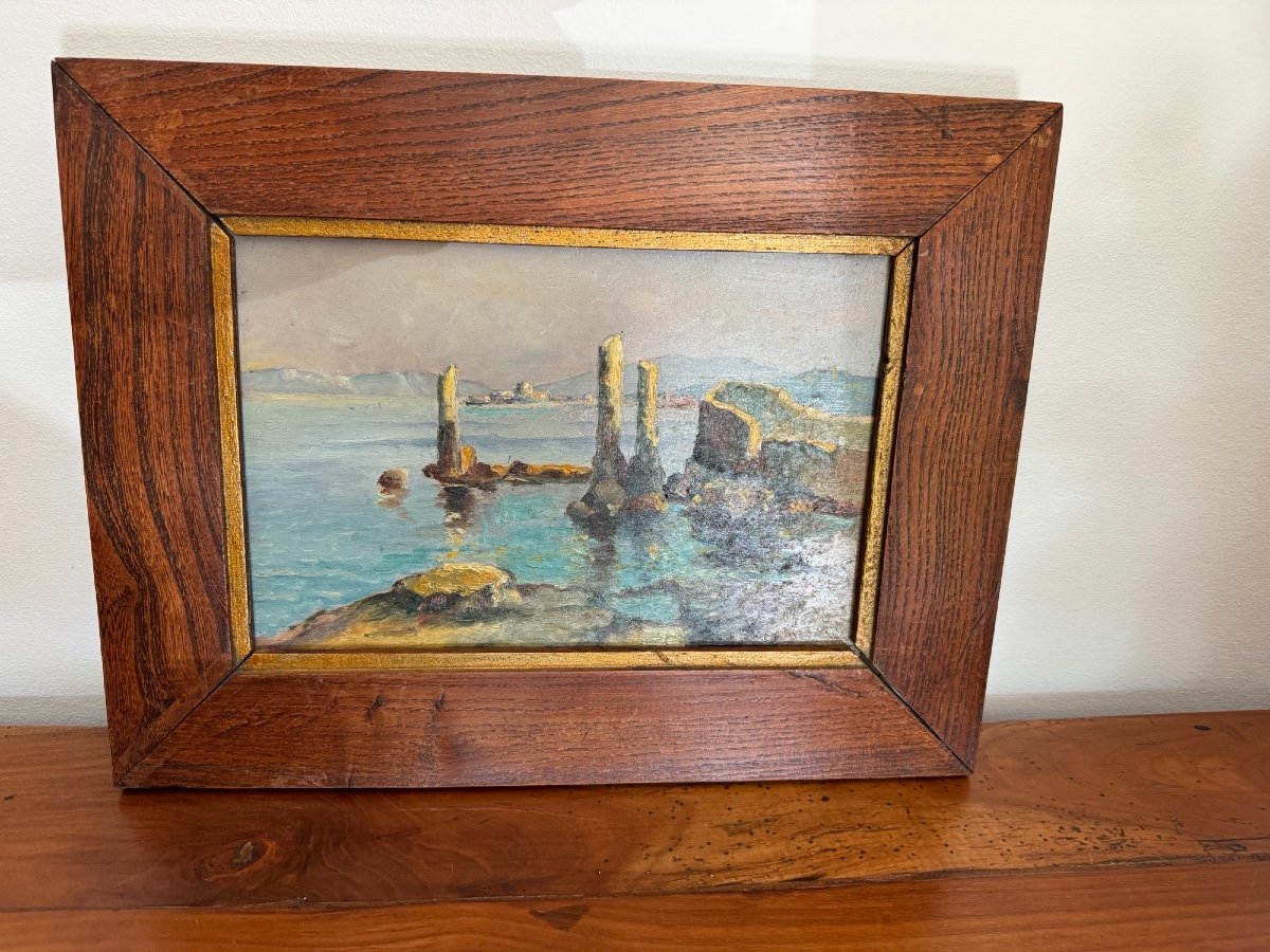 Old Marine Painting Oil On Panel By E Savreux, Early 20th Century Hsp Provençal School -photo-2