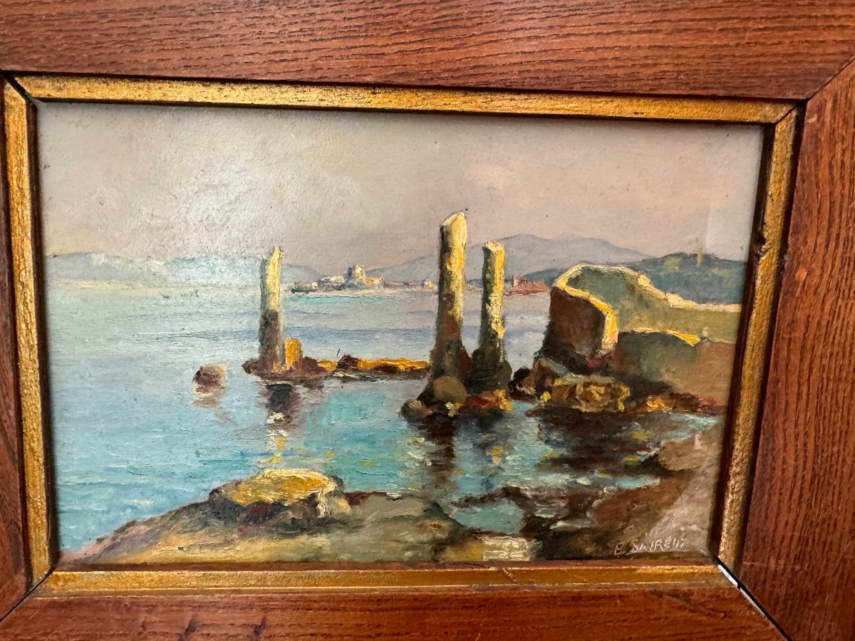 Old Marine Painting Oil On Panel By E Savreux, Early 20th Century Hsp Provençal School -photo-4