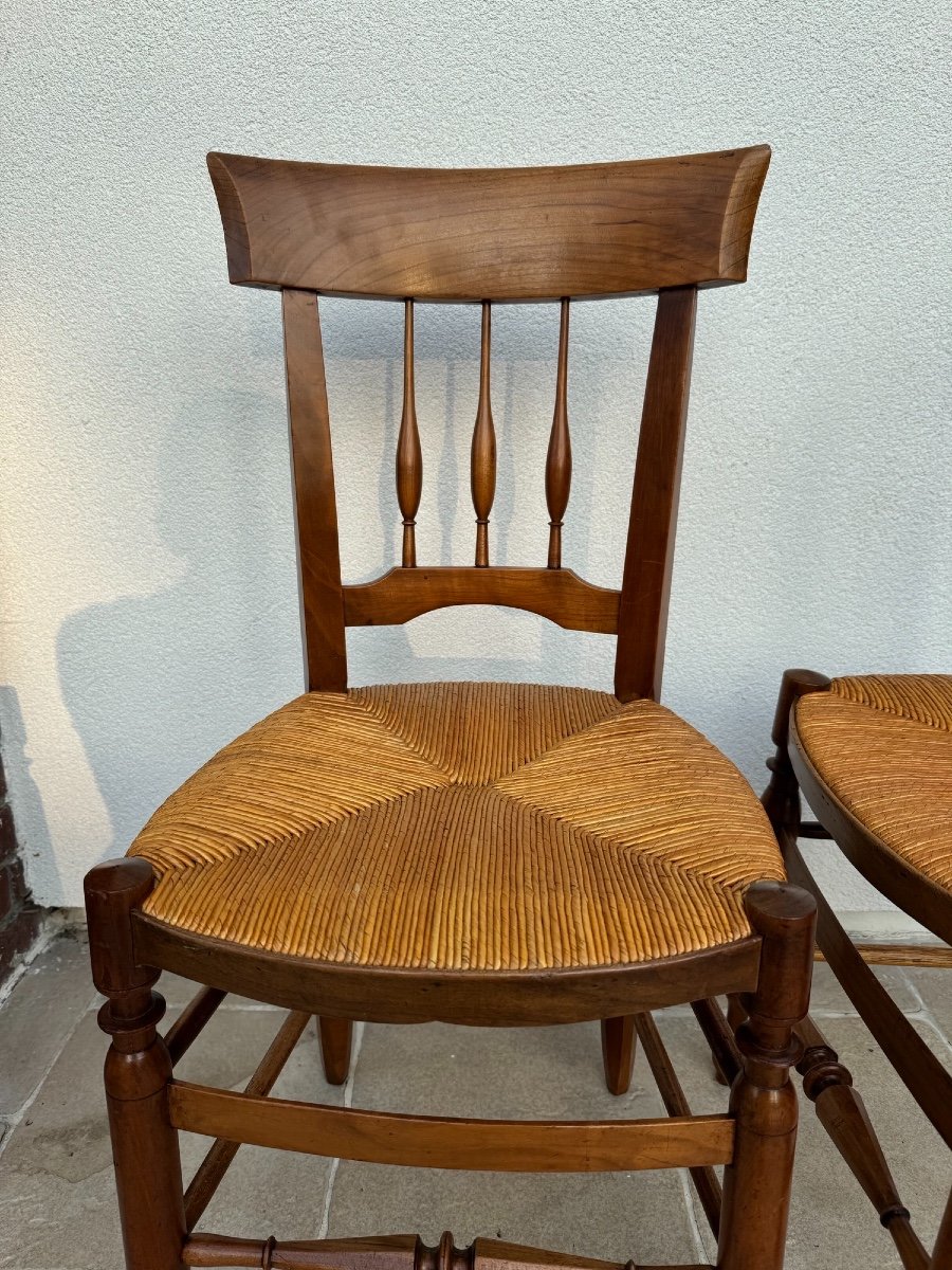 Set Of 6 Old Straw Chairs, 19th Century, Old Fruit Wood Chair -photo-3