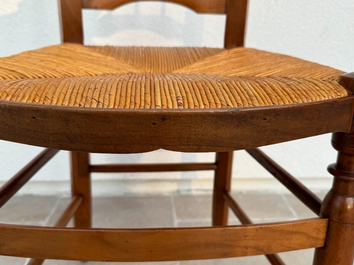 Set Of 6 Old Straw Chairs, 19th Century, Old Fruit Wood Chair -photo-7