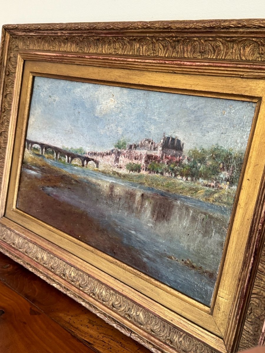 Old Oil Painting On Panel The Chateaux Of The Loire End Of The 19th Century Impressionist -photo-4