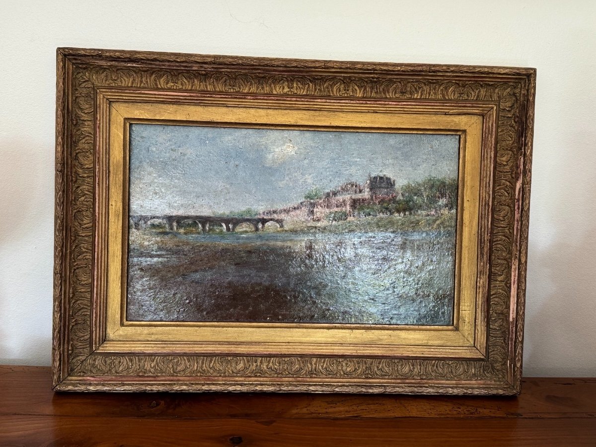 Old Oil Painting On Panel The Chateaux Of The Loire End Of The 19th Century Impressionist -photo-5