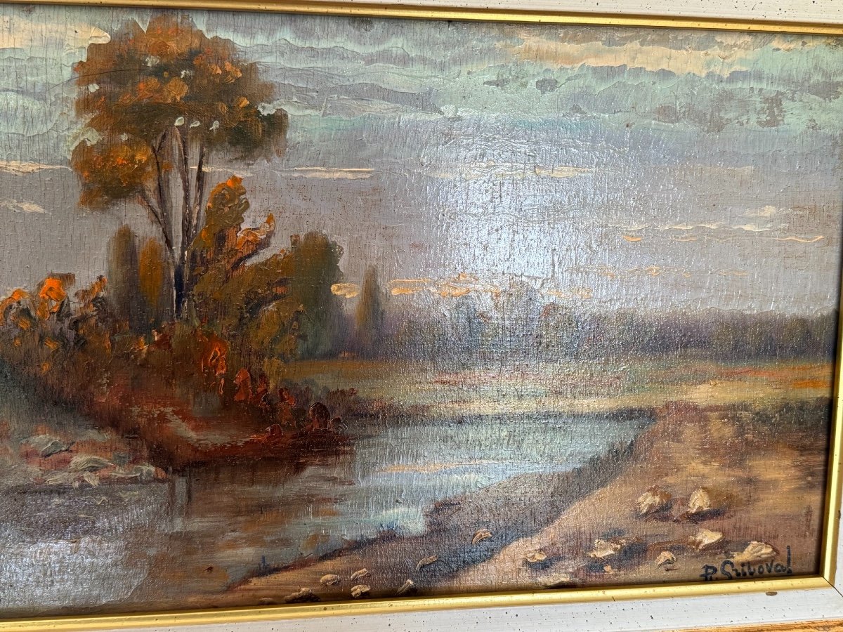 Ancien Tableau école De Rouen La Seine Par R Griboval XX Eme Huile Sur Panneau impressionniste-photo-5