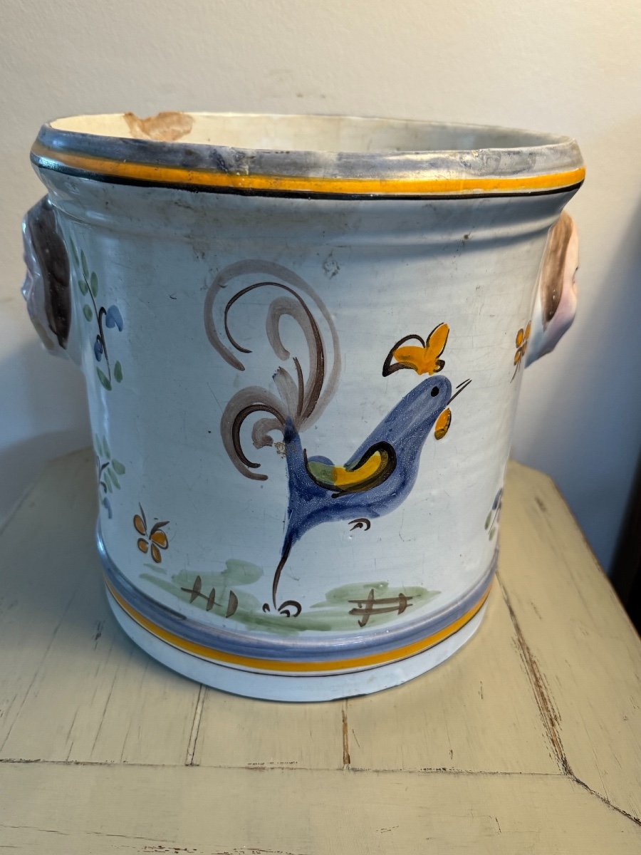 Old Large Earthenware Planter Or Cooler Early 19th Century With Rooster Cooler-photo-2