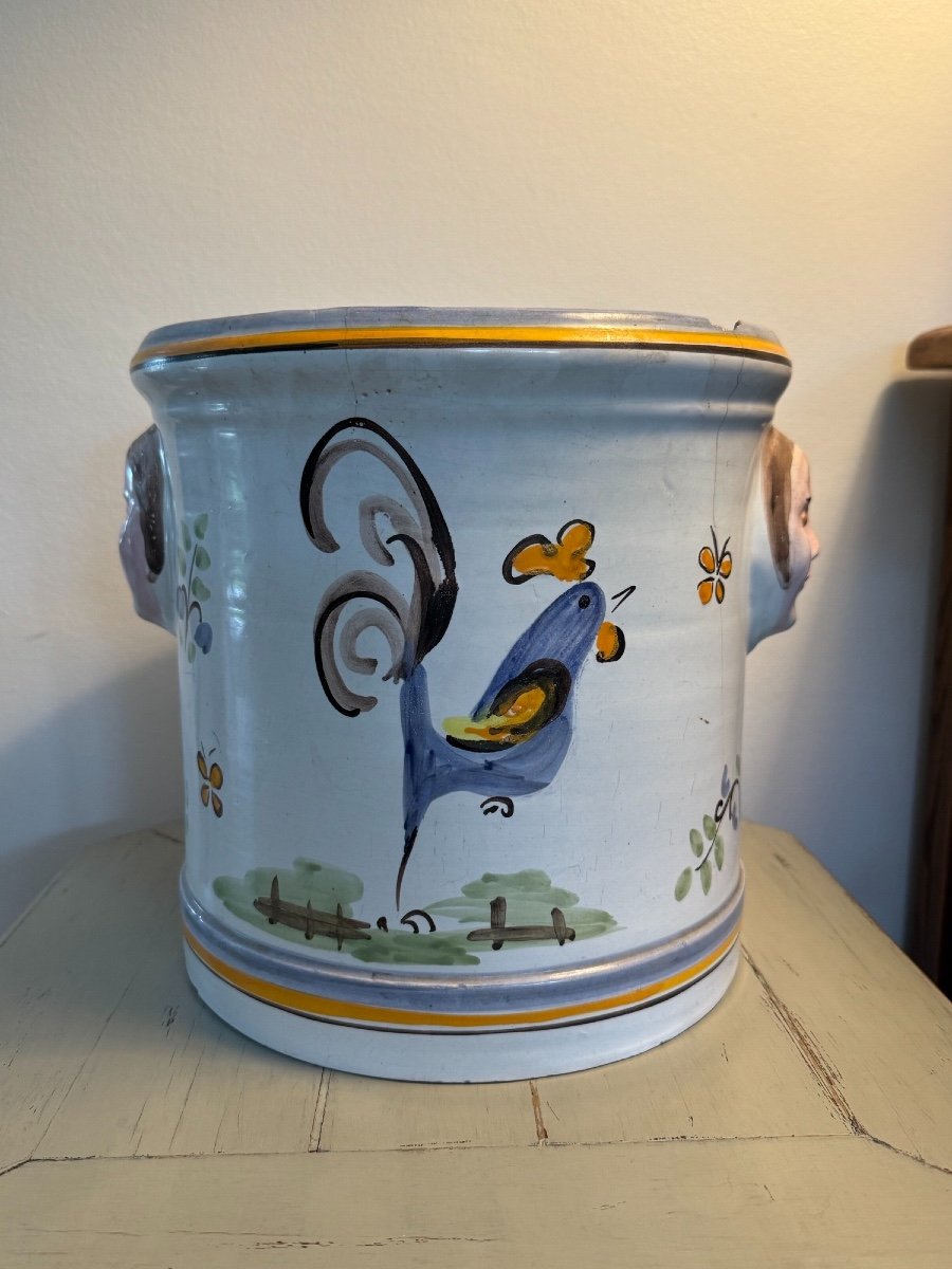 Old Large Earthenware Planter Or Cooler Early 19th Century With Rooster Cooler