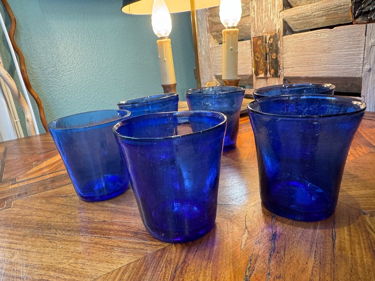 Set Of 6 Cobalt Blue Glass Tealight Holders, 19th Century Lyon Festival Of Lights, Antique-photo-3