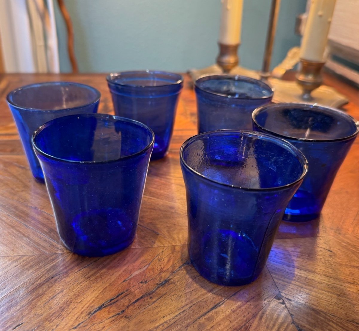 Lot De 6 Lumignons En Verre Bleu Cobalt Epoque XIX Lyon Fete Des Lumières Ancien-photo-2