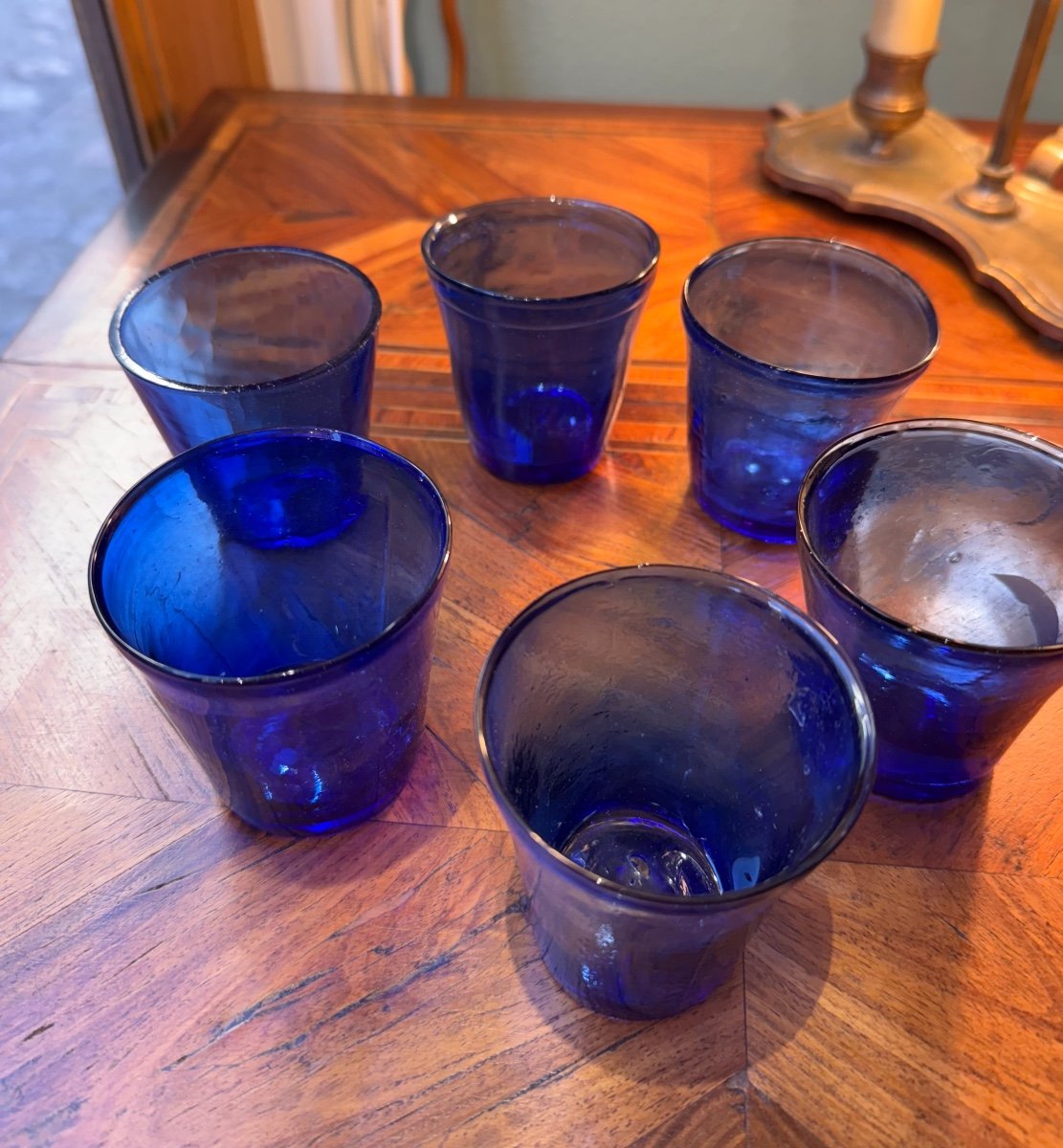 Lot De 6 Lumignons En Verre Bleu Cobalt Epoque XIX Lyon Fete Des Lumières Ancien-photo-4