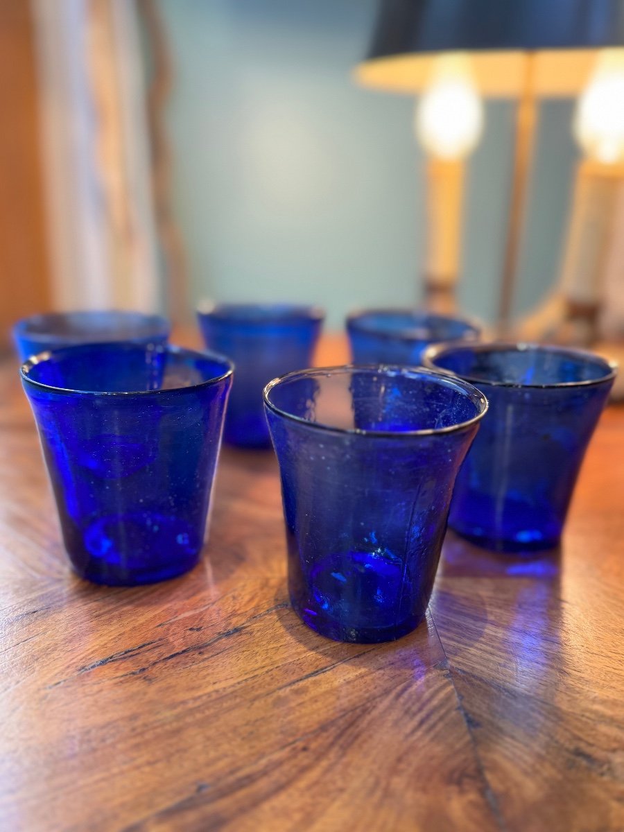 Lot De 6 Lumignons En Verre Bleu Cobalt Epoque XIX Lyon Fete Des Lumières Ancien-photo-5