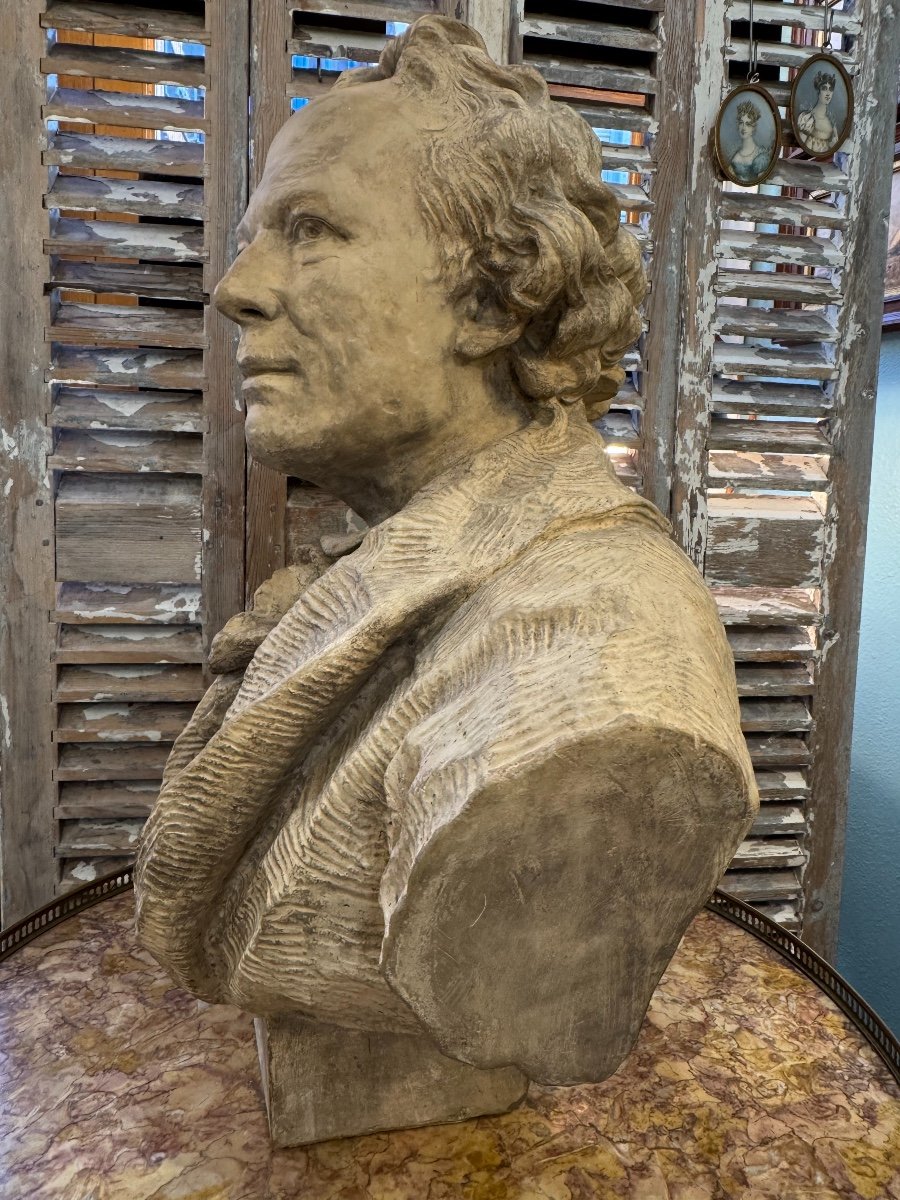 Old Large And Majestic Plaster Bust Of Gluck After Houdon 19th Century Plaster-photo-6