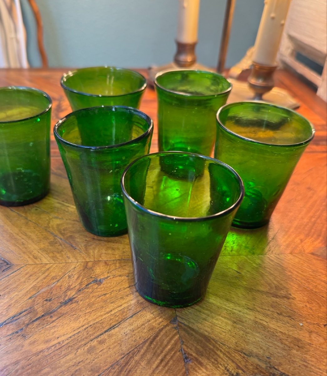 Lot De 6 Lumignons En Verre Vert Bouteille Epoque XIX Lyon Fete Des Lumières Ancien-photo-2