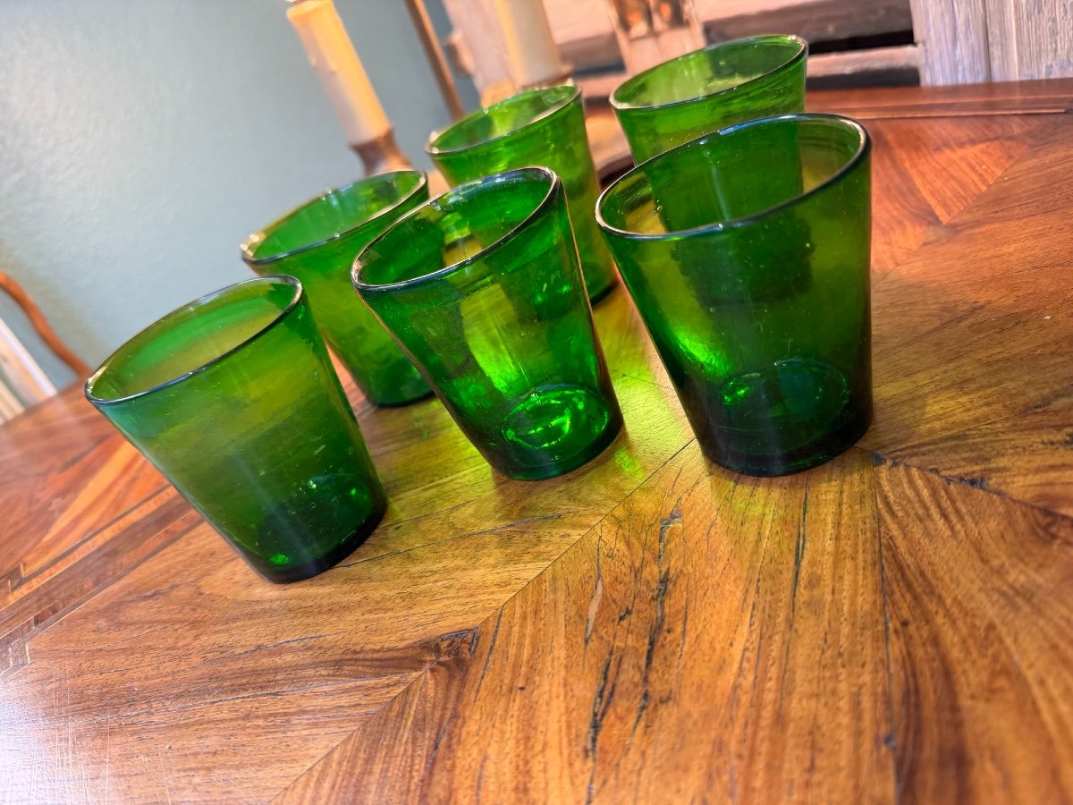 Lot De 6 Lumignons En Verre Vert Bouteille Epoque XIX Lyon Fete Des Lumières Ancien-photo-3