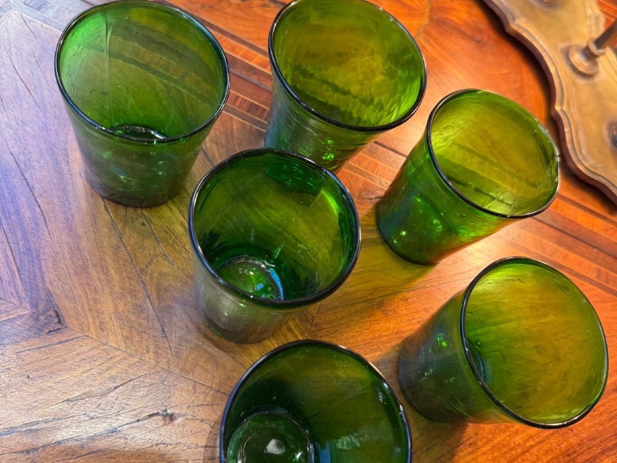 Lot De 6 Lumignons En Verre Vert Bouteille Epoque XIX Lyon Fete Des Lumières Ancien-photo-4