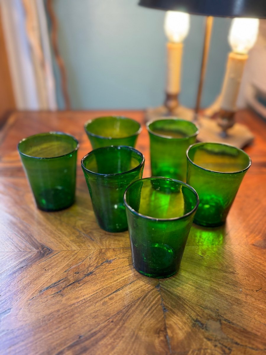 Lot De 6 Lumignons En Verre Vert Bouteille Epoque XIX Lyon Fete Des Lumières Ancien-photo-1