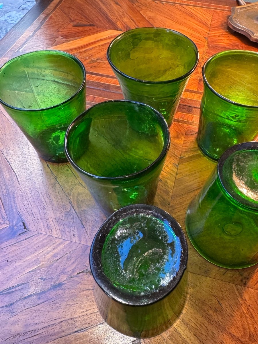 Lot De 6 Lumignons En Verre Vert Bouteille Epoque XIX Lyon Fete Des Lumières Ancien-photo-2